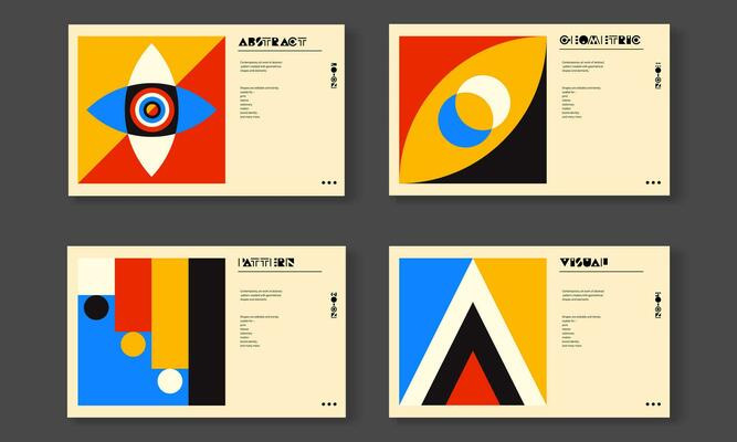 Bauhaus inspired graphic design of vector poster cover layout made with vector abstract elements and geometric shapes, useful for poster art, website headers, front page design,