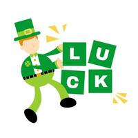 happy green leprechaun and luck square cartoon doodle flat design style vector illustration