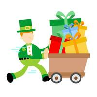 leprechaun pick gift box with cart cartoon doodle flat design style vector illustration