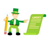 leprechaun write lucky list paper cartoon doodle flat design style vector illustration