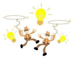 cowboy america and lamp light idea cartoon doodle flat design style vector illustration