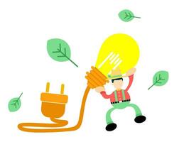 farmer man and lamp idea cartoon doodle flat design style vector illustration