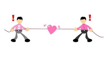 young worker men pulling rope for love cartoon doodle flat design style vector illustration