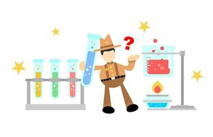 cowboy america and experiment laboratory flask research science cartoon doodle flat design style vector illustration