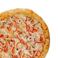 Pizza with chicken and mushrooms with pepper photo