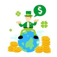 leprechaun World economy money dollar global cartoon doodle flat design style vector illustration