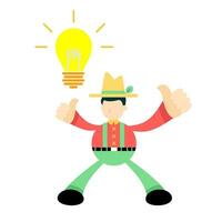 farmer man and lamp idea cartoon doodle flat design style vector illustration