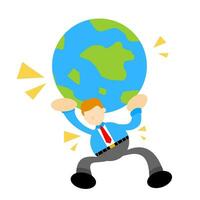 Businessman struggle pick world earth globe cartoon doodle flat design style vector illustration