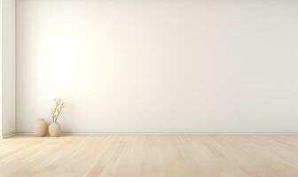 Empty room with sunlight shining, large window. White and gray gradient soft light background of studio for artwork design. AI Generative. photo
