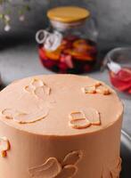 apricot biscuit cake with tea glass photo