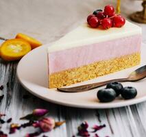 Delicious cheese cake with jellied layer photo