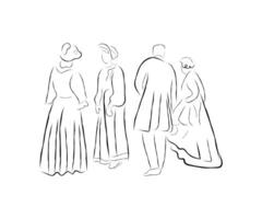 line art vector of people from middle ages.