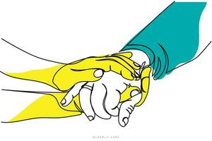 Caregiver, carer hand holding elder hand in hospice care vector