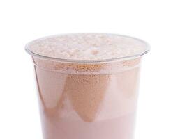 chocolate milkshake in plastic take away cup isolated photo