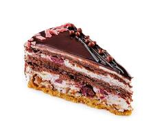 Piece of delicous chocolate cake with sour cherries photo