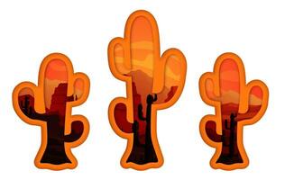 Mexican desert landscape with cactus silhouettes vector