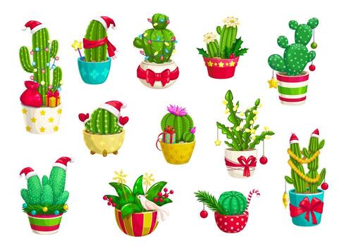 Navidad espinoso cactus y mexicano suculentas vector
