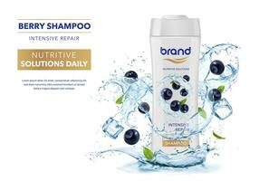 Blueberry berry cosmetics banner with water splash vector