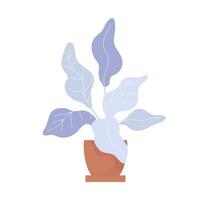 Blue and violet plant in the pot. Decorative element. Symbol. Flat vector illustration.