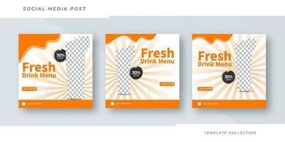 Fresh drink menu minimal square background template with geometric shapes for social media post, Pro Vector