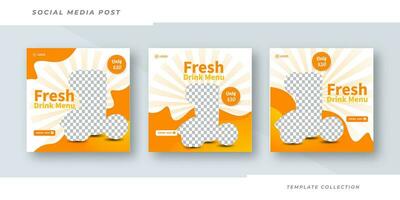 Fresh drink menu minimal square background template with geometric shapes for social media post, Pro Vector