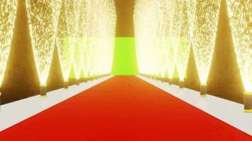 3d animato video festeggiare fuochi d'artificio scoppiando attraverso il rosso tappeto con un' verde schermo