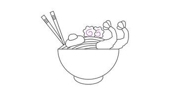 geanimeerd schetsen van een typisch Japans voedsel udon noodle icoon video