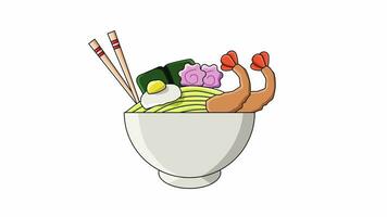 Animation forms a typical Japanese food udon noodle icon video