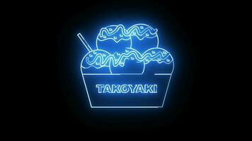 animação do a típica japonês Comida takoyaki ícone com uma brilhando néon efeito video