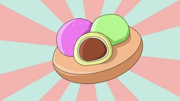 Animation of a typical Japanese food mochi cake icon with a rotating background video