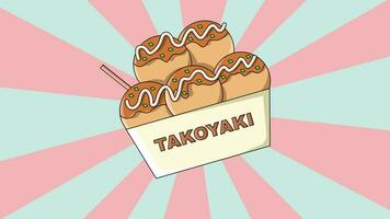 animação do a típica japonês Comida takoyaki ícone com uma rotativo fundo video