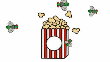 Animation of popcorn being attacked by flies video