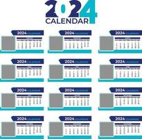 2024 Table Calendar Template in a Stylish Blue Color Theme for New Year. vector