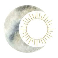 Crescent moon and sun. Esoteric signs and symbols. Watercolor illustrations on the topic of astrology and esotericism. Isolated. Minimalistic illustration for design, print, fabric or background. vector