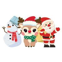 Santa Claus ,Snowman and reindeer cartoon vector