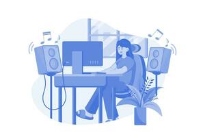 Listening To Music While Doing Work From Home vector