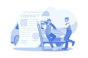 Man And Car Showroom Manager Signing Contract vector