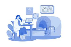 Doctor Checking Patient Health Using MRI Machine vector