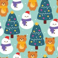 seamless pattern cartoon bear tree, and christmas element. cute card and wallpaper for gift wrap paper vector