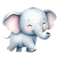 AI generated cute baby elephant watercolor clip art, little baby elephant  cartoon kids design illustration isolated on white background png