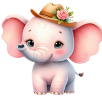 AI generated cute baby elephant watercolor clip art, little baby elephant  cartoon kids design illustration isolated on white background png