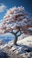 Winter white tree covered by snow AI generated photo