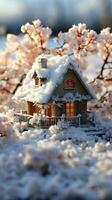 blanco pueblo cabaña hogar alquilar en invierno ai generado foto