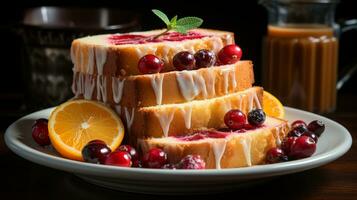 Cranberry orange bread with cream dessert snack AI generated photo