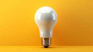 White 3D light bulb on a yellow background. New idea and inspiration concept. photo