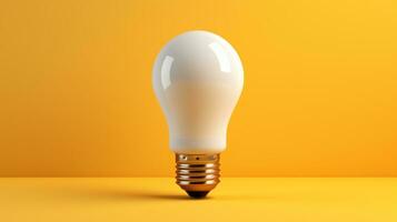 White 3D light bulb on a yellow background. New idea and inspiration concept. photo