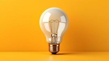 White 3D light bulb on a yellow background. New idea and inspiration concept. photo