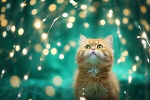 Close-up of cute cat gazing at something with beautiful bokeh background, Generative AI photo