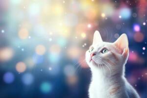 Close-up of cute cat gazing at something with beautiful bokeh background, Generative AI photo