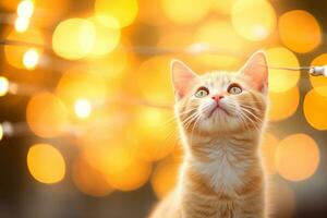 Close-up of cute cat gazing at something with beautiful bokeh background, Generative AI photo